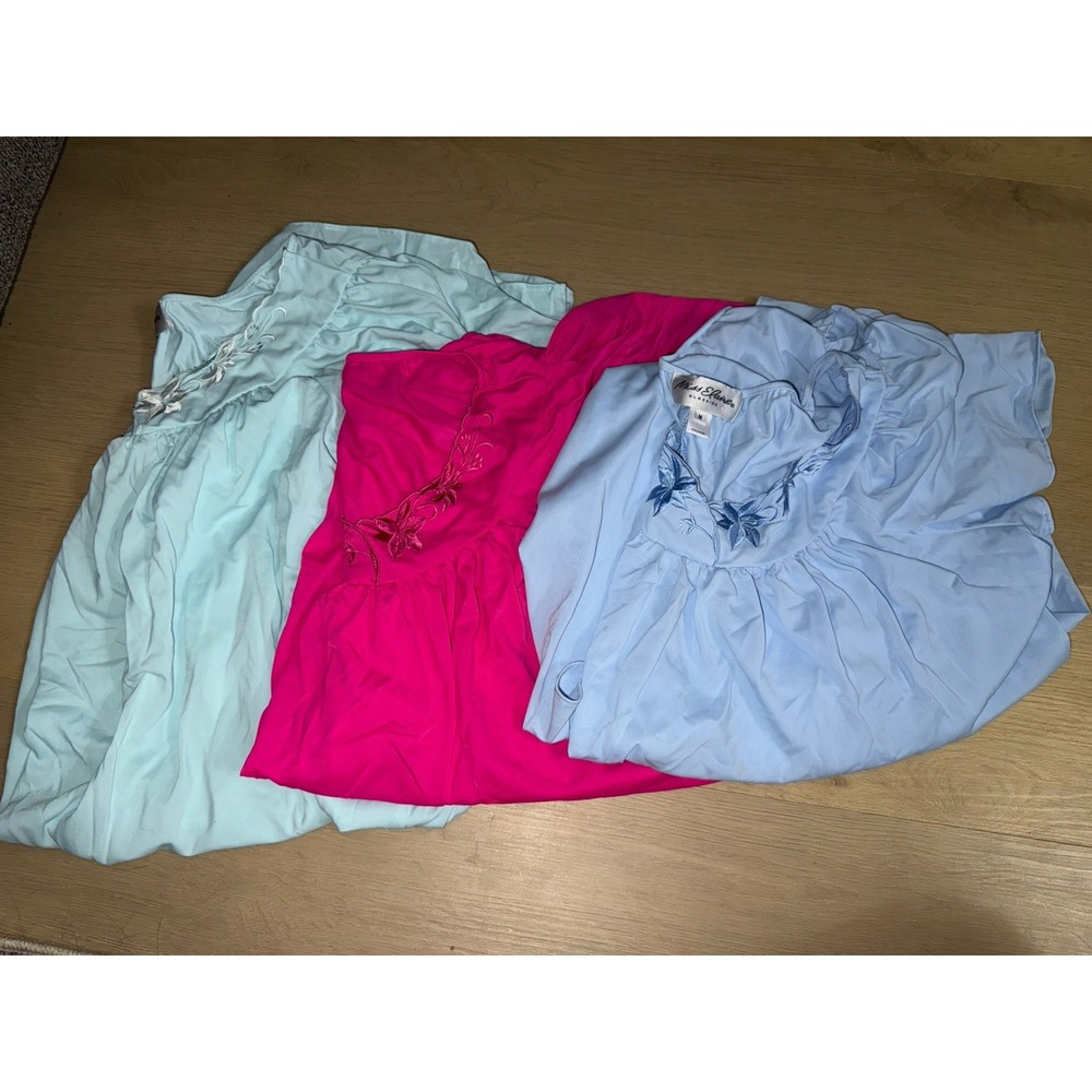 Miss Elaine Nightgowns Lot Of 3 Aqua Baby Blue Hot Pink Nylon Silky Medium